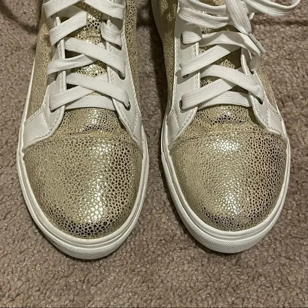 Catherine Malandrino Ankle Sneakers/Booties Lace up. Gold snakeskin. Y2K style. - Picture 11 of 13